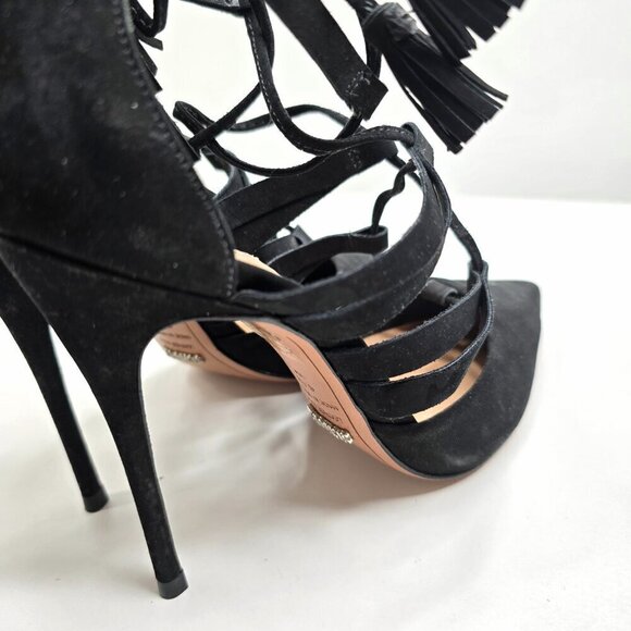 Schutz Zora Black Suede Lace Up Stiletto Pumps - Picture 7 of 15